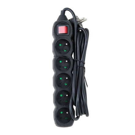 Prodlužovací šňůra s vypínačem 230V CEE7 (vidlice)-zásuvka 5x, 3m, VDE approved, černá ELK215K