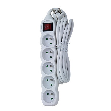 Prodlužovací šňůra s vypínačem 230V CEE7 (vidlice)-zásuvka 5x, 3m, VDE approved, bílá ELK215W