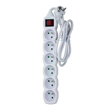 Prodlužovací šňůra s vypínačem 230V CEE7 (vidlice)-zásuvka 6x, 1,5m, VDE approved, bílá ELK217W