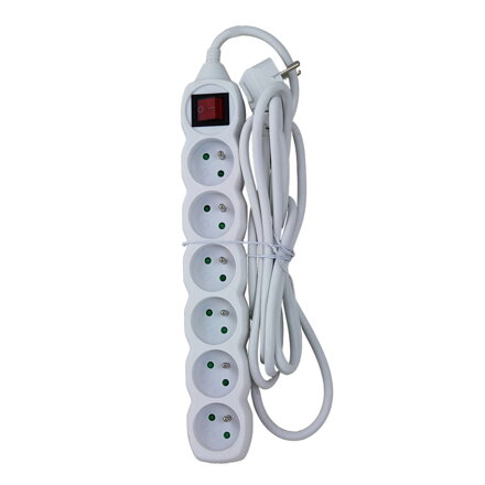 Prodlužovací šňůra s vypínačem 230V CEE7 (vidlice)-zásuvka 6x, 3m, VDE approved, bílá ELK218W