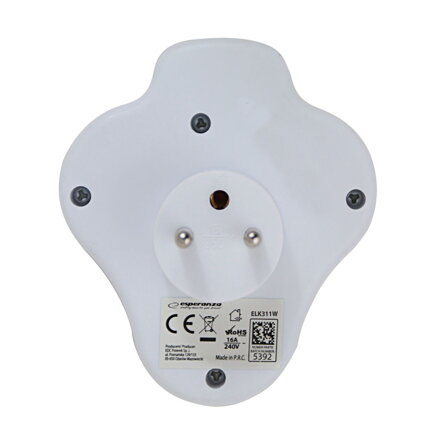 Rozbočovací zásuvka 2x 240V 16A USB-A, USB-C, 2,4A, bílá Esperanza ELK311W
