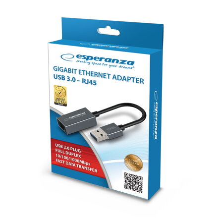 GIGABIT ETHERNET 1000 MBPS ADAPTER USB 3.0–RJ45 Esperanza ENA101