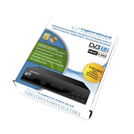 DVB-T/T2 Přijímač (Set-Top-Box) H.265/HEVC DIGITAL TERRESTRIAL TV RECEIVER Esperanza EV105