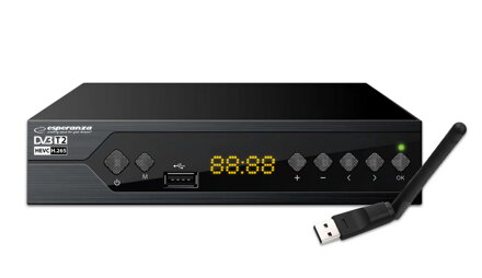 DVB-T/T2 Přijímač (Set-Top-Box) H.265/HEVC DIGITAL TERRESTRIAL TV RECEIVER Esperanza EV107 + USB anténa