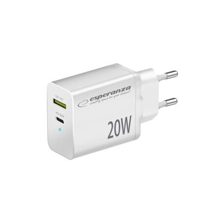 Síťová nabíječka EZC105W Esperanza se dvěma porty 20W  USB-C a USB-A  3.0 18W bílá