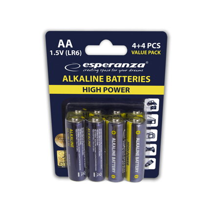 Alkalické baterie Esperanza EZB103 AA 1,5V - cena za 8ks baterií