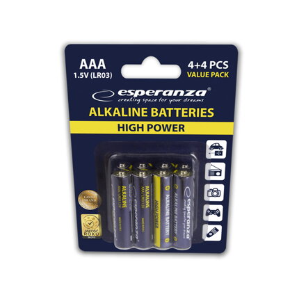 Alkalické baterie Esperanza EBZ104 AAA 1,5V - cena za 8ks baterií