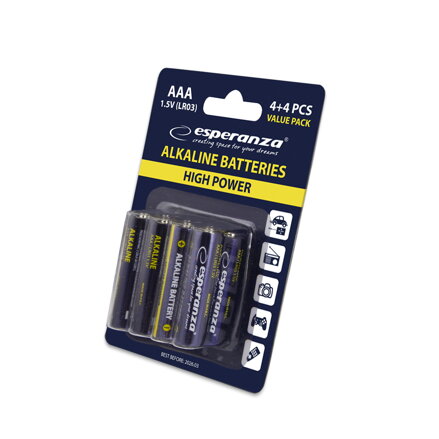 Alkalické baterie Esperanza EBZ104 AAA 1,5V - cena za 8ks baterií