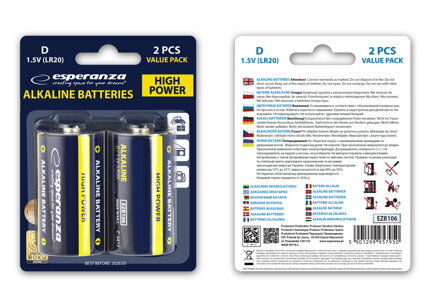 Baterie alkalická LR20 Esperanza 1,5V - EZB106 - 2-pack