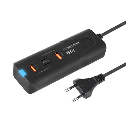 Rychlonabíječka ESPERANZA QUICK POWER CHARGER 60W 2x USB-C PD 30W / 2x USB-A QC 3.0 18W EZC109