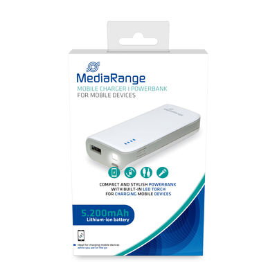 Power Bank Mediarange 5.200mAh Li-ion, 5V, 1x USB-A, LED svítilna MR751