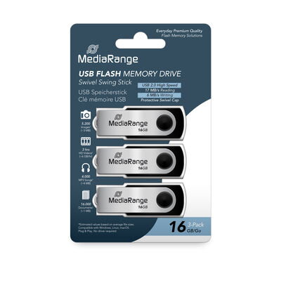 USB Flash 16GB 2.0 Mediarange 3-pack MR910-3