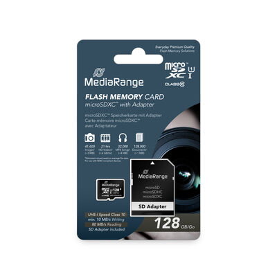 Secure Digital Card 128GB micro Mediarange Class 10 + SD adapter MR945