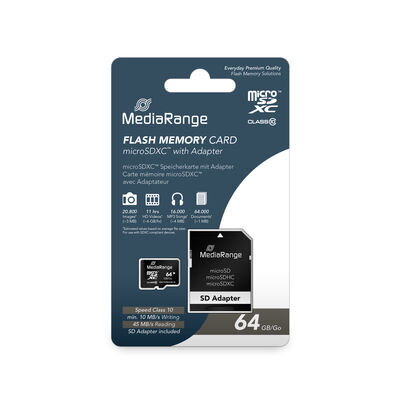 Secure Digital Card 64GB micro Mediarange Class 10 + SD adapter MR955