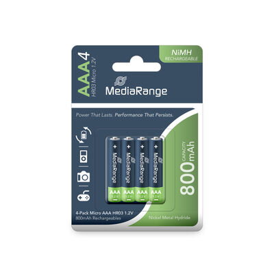 Nabíjecí baterie Mediarange 800mAh NiMH Micro AAA|HR03|1.2V MRBAT120, Pack 4 - cena za 4ks baterií