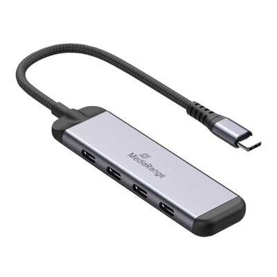 MediaRange 4x USB-C® hub, 3x USB-C 3.2 Gen 1 datové porty, 1x USB-C port pro napájení (max 100W), stříbrný MRCS512