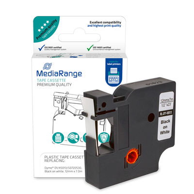 Kompatibilní páska Mediarange MRDY45013 do tiskárny štítků, Dymo, 45013, S0720530, černý tisk/bílý podklad, 7m, 12mm, D1