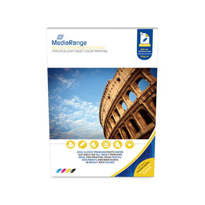 Fotografický papír MediaRange DIN A4 pro inkoustové tiskárny, lesklý, 135 g, 100 listů MRINK107
