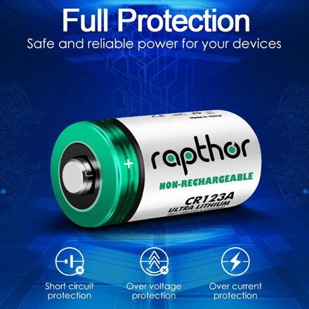 RAPHTOR CR123A 3V Lithium Battery 1650mAh bulk