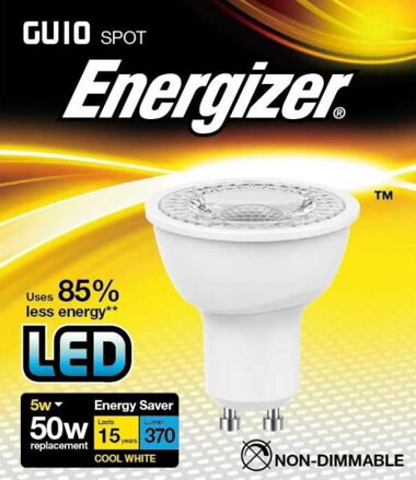 ENERGIZER LED ŽÁROVKA GU10 5,7W ( EQ 55 W ) S8826 STMÍVATELNÁ , TEPLÁ BÍLÁ