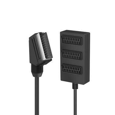 Kabel Scart M- Scart 3x F, SCART, 0.3m, černá, Logo, blistr, roztrojka