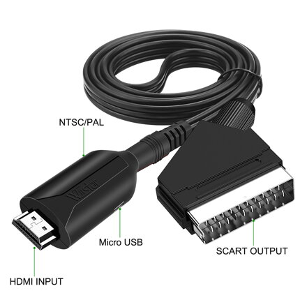Kabel HDMI - SCART + napájecí micro USB kabel - 1m
