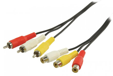 AV prodlužovaní kabel s konektory 3x RCA zástrčka – 3x RCA zásuvka 2,00 m černý