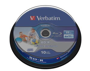 Blu-ray BD-R SL Verbatim 25GB 6x Wide Injekt Printable 10-cake