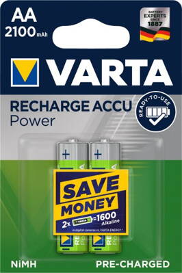 Nabíjecí baterie Varta 2100mAh 1,2V AA Recharge Accu Power - přednabité - cena za 2ks