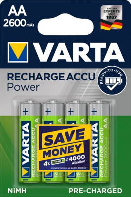 Nabíjecí baterie NiMH 2600mAh AA 1,2V Varta - Recharge Accu Power - přednabité - cena za 4ks