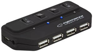 USB HUB Esperanza EA127 2.0, 4-port s přepínačem