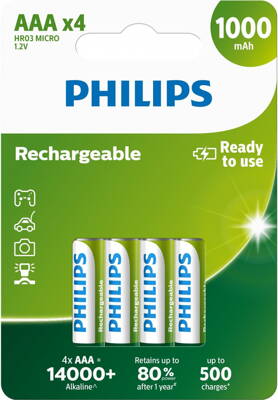 Nabíjecí baterie 1000mAh AAA 1,2V Philips NiMH - 4pack