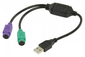 Kabel, zástrčka USB 2.0 A – 2× zásuvka PS/2, 0,30 m