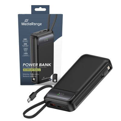 Power Bank Mediarange 20.000mAh Li-ion, 5V, 2x USB-A, 1x USB-C konektor, funkce rychlého nabíjení, LCD display MRMA756
