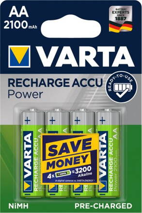 Nabíjecí baterie Varta 2100mAh 1,2V AA Recharge Accu Power - přednabité - cena za 4ks