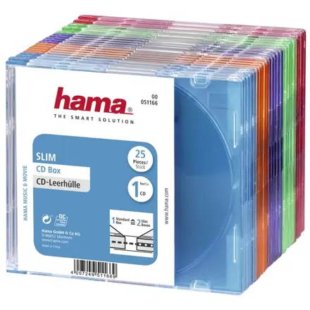Hama CD Slim Box, obal na 1 cd/dvd, mix barev, balení 25 ks (cena za balení)
