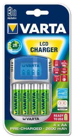 Nabíječka VARTA Power LCD Charger + 4x AA 2700mAh + 12V adapter + USB kabel