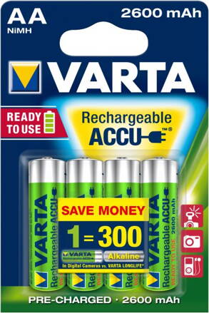 Nabíjecí baterie Varta R6 AA 2600mAh Ready2Use - cena za 4ks