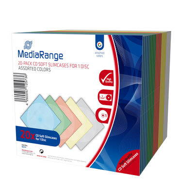 Box na 1 ks CD, měkký plast, barevný, tenký, MEDIARANGE , 5mm, 20-pack BOX37