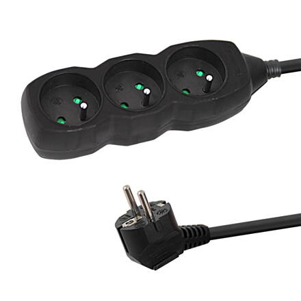 Prodlužovací šňůra 230V CEE7 (vidlice)-zásuvka 3x, 3m, VDE approved, černá ELK204K