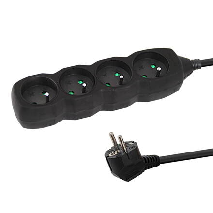 Prodlužovací šňůra 230V CEE7 (vidlice)-zásuvka 4x, 3m, VDE approved, černá ELK206K