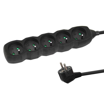 Prodlužovací šňůra 230V CEE7 (vidlice)-zásuvka 5x, 1,5m, VDE approved, černá ELK207K