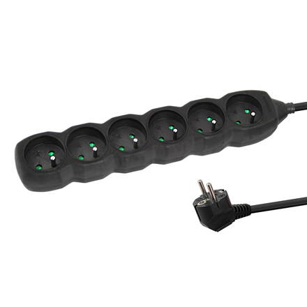 Prodlužovací šňůra 230V CEE7 (vidlice)-zásuvka 6x, 1,5m, VDE approved, černá ELK209K
