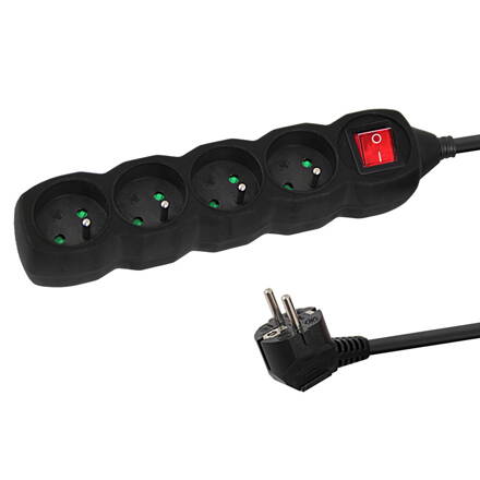 Prodlužovací šňůra s vypínačem 230V CEE7 (vidlice)-zásuvka 4x, 1,5m, VDE approved, černá ELK212K