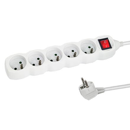 Prodlužovací šňůra s vypínačem 230V CEE7 (vidlice)-zásuvka 5x, 1,5m, VDE approved, bílá ELK214W