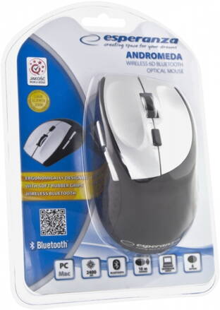 Bluetooth bezdrátová myš Esperanza EM123S ANDROMEDA, 1000/2400 DPI, 6 tlač., stříbrná