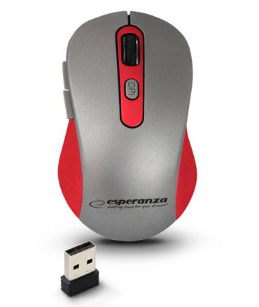 Bezdrátová optická myš Esperanza EM131R 6D ADARA 1600 DPI, 2.4GHz - červená