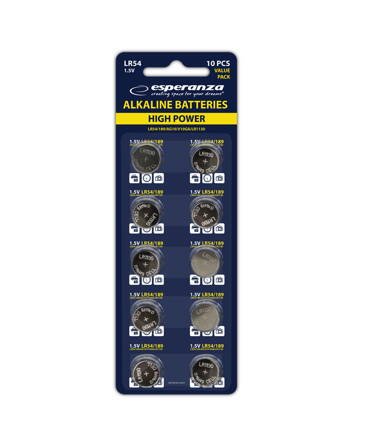 Alkalická knoflíková baterie Esperanza LR54,AG10 1,5V 10pack - EZB105