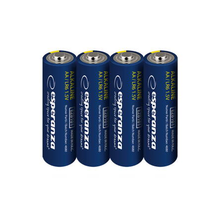 Alkalické baterie Esperanza EZB116 AA 1,5V - cena za 4ks baterií - folie
