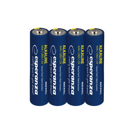 Alkalické baterie Esperanza EZB115 AAA 1,5V - cena za 4ks baterií - folie